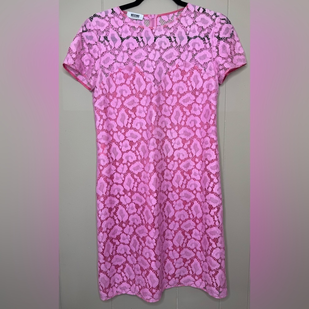 Moschino Y2K Cheap & Chic Barbie Pink Crochet Lace Lined Shift Dress Size 4 - Picture 12 of 12